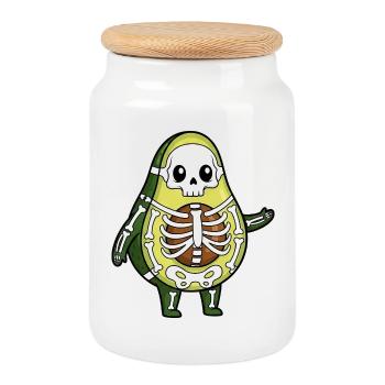 Funny Halloween Avocado Skeleton Cartoon Bone - Cookie Jar with Wooden Lid - white - Front