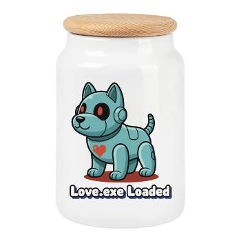 Love.exe chien Pixel Robo - Boîte à biscuits avec couvercle en bois - blanc - Devant