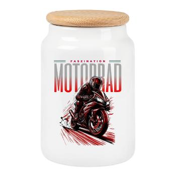 The fascination of motorcycles – Racing Power Design - Cookie Jar with Wooden Lid - white - Front