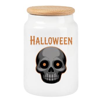 Halloween Schädel Grafik - Keksdose mit Holzdeckel - Weiß - Vorne