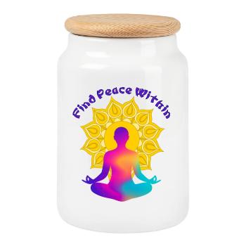 Finde einen Frieden in Mandala Glow - Keksdose mit Holzdeckel - Weiß - Vorne