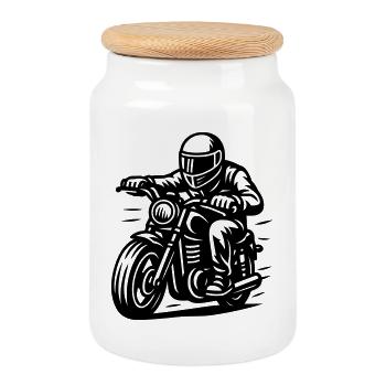 Biker - Keksdose mit Holzdeckel - Weiß - Vorne