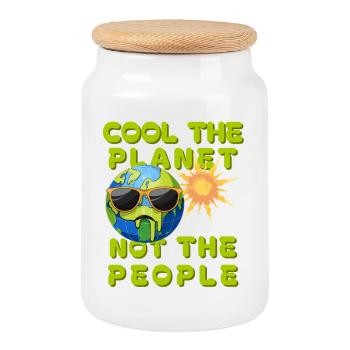 Cool the planet, not the people Climate - Cookie Jar with Wooden Lid - white - Front