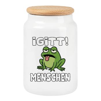 Yuck People Frog Meme - Cookie Jar with Wooden Lid - white - Front