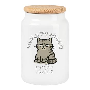 Grim Cat, non, avant que vous ne demandiez - Boîte à biscuits avec couvercle en bois - blanc - Devant