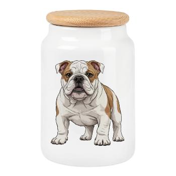 Bulldog puppy - Cookie Jar with Wooden Lid - white - Front