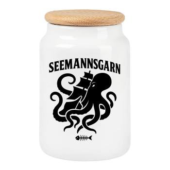 Sailor's yarn sea maritime octopus ship - Cookie Jar with Wooden Lid - white - Front