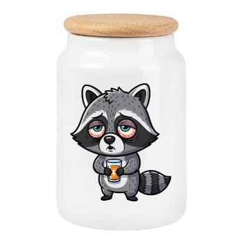 Raccoon Energy Powerless Morning Grouch Caffeine - Cookie Jar with Wooden Lid - white - Front