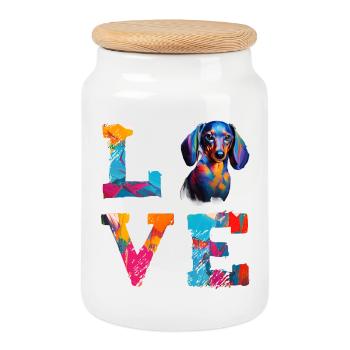 Aquarelle Teckel Love Dog Art – Weiner Dog Dad - Boîte à biscuits avec couvercle en bois - blanc - Devant