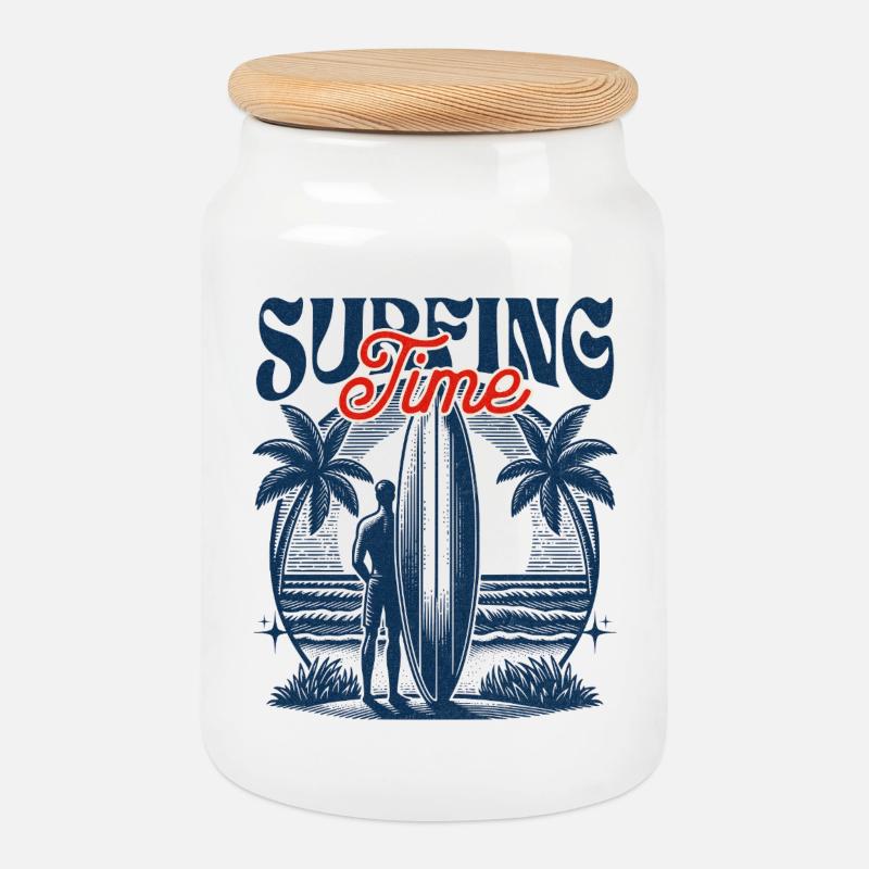 Surfing Time - Keksdose mit Holzdeckel - Weiß