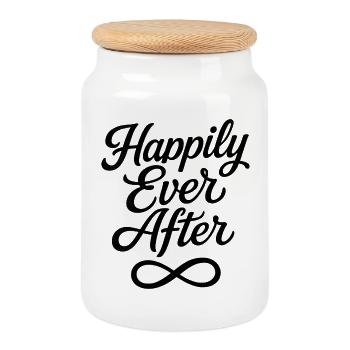 Wedding Bachelorette Party "Happily Ever After" - Cookie Jar with Wooden Lid - white - Front