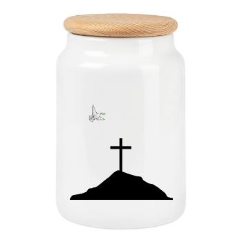 Colombe de la paix et croix sur la montagne - Boîte à biscuits avec couvercle en bois - blanc - Devant
