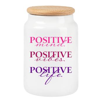 Positive Mind Vibs Life  - Boîte à biscuits avec couvercle en bois - blanc - Devant