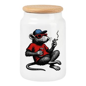 Rat with sunglasses smoking - Cookie Jar with Wooden Lid - white - Front