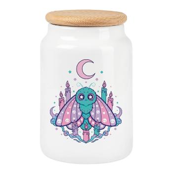 Pastel Kawaii Gothic Moth - Cookie Jar with Wooden Lid - white - Front
