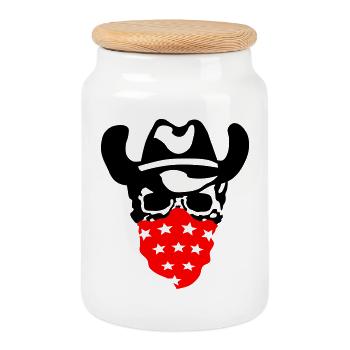 Cowboy Skull - Cookie Jar with Wooden Lid - white - Front