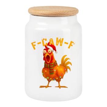 F-CAW-F Chicken Christmas Humor - Keksdose mit Holzdeckel - Weiß - Vorne