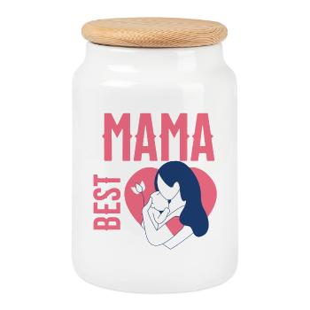 Maman Meilleur Amour de Cœur - Boîte à biscuits avec couvercle en bois - blanc - Devant