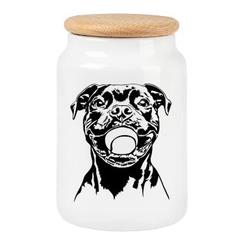 Staffordshire Bull Terrier Ball Junkie Wilsigns - Boîte à biscuits avec couvercle en bois - blanc - Devant