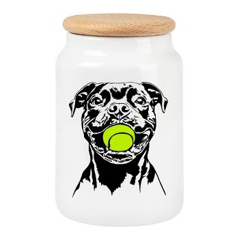Staffordshire Bull Terrier Ball Junkie Wilsigns - Boîte à biscuits avec couvercle en bois - blanc - Devant