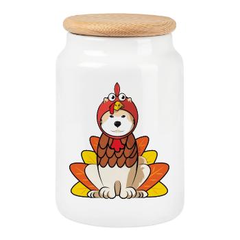Hokkaido Dog Thanksgiving Turkey Costume Dog Mom - Cookie Jar with Wooden Lid - white - Front