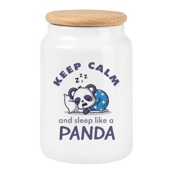 Restez calme et dormez comme un panda – Süße Träume - Boîte à biscuits avec couvercle en bois - blanc - Devant