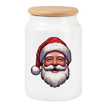 Merry Santa Claus Face - Cookie Jar with Wooden Lid - white - Front