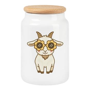 Goat - Cookie Jar with Wooden Lid - white - Front