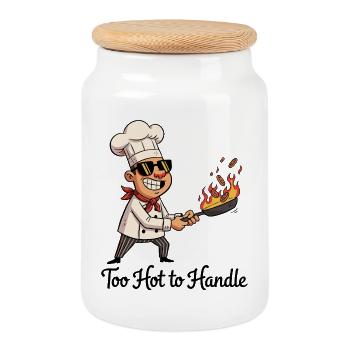 Héros de cuisine avec poêle à feu - Boîte à biscuits avec couvercle en bois - blanc - Devant