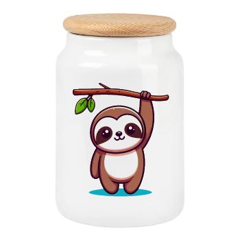 Niedliches Faultier (Chibi-Comic) - Keksdose mit Holzdeckel - Weiß - Vorne