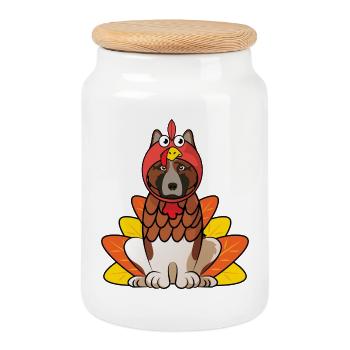 American Akita Thanksgiving Dog Costume Pet Outfit - Cookie Jar with Wooden Lid - white - Front