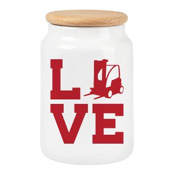 L’amour de l’entrepôt et de l’expédition de fret – chariots élévateurs - Boîte à biscuits avec couvercle en bois - blanc - Devant