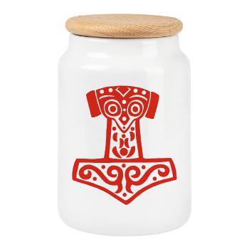 Marteau de Thor (rouge) - Boîte à biscuits avec couvercle en bois - blanc - Devant