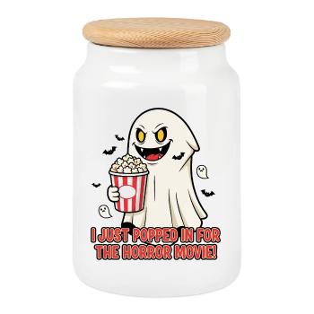 Popcorn Fantôme Film d’horreur Fun - Boîte à biscuits avec couvercle en bois - blanc - Devant