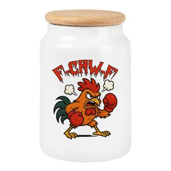 Funny Chicken F-CAW-F Rooster Fun Shirt - Cookie Jar with Wooden Lid - white - Front