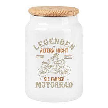 Motorrad Biker Motorradfahrer Rentner Legende - Keksdose mit Holzdeckel - Weiß - Vorne