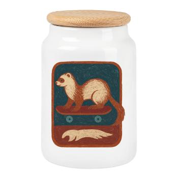 Ferret on Skateboard Retro - Cookie Jar with Wooden Lid - white - Front
