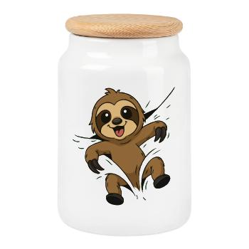 Paresseux mignon de bande dessinée – Enfants et amoureux des animaux - Boîte à biscuits avec couvercle en bois - blanc - Devant