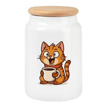 Katzenkaffee Glücksmoment - Keksdose mit Holzdeckel - Weiß - Vorne