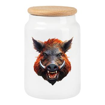 Sanglier - Boîte à biscuits avec couvercle en bois - blanc - Devant