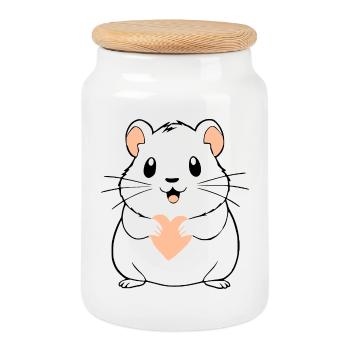 Hamster mit rosa Herz Geschenk Valentinstag - Keksdose mit Holzdeckel - Weiß - Vorne