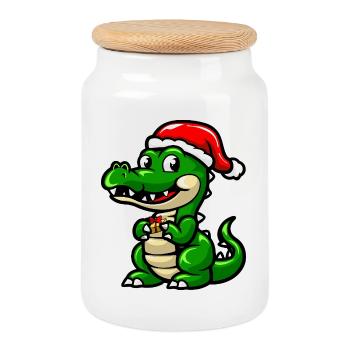 Noël de l’alligator - Boîte à biscuits avec couvercle en bois - blanc - Devant