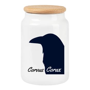 Corvus Corax - Cookie Jar with Wooden Lid - white - Front
