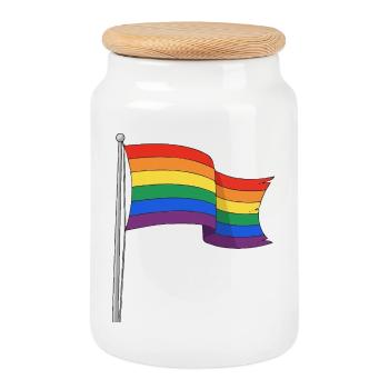 Drapeau arc-en-ciel, pistes courbes - Boîte à biscuits avec couvercle en bois - blanc - Devant