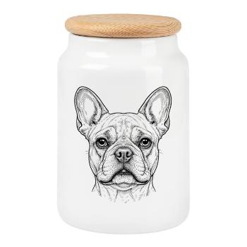 French Bulldog Dog - Cookie Jar with Wooden Lid - white - Front