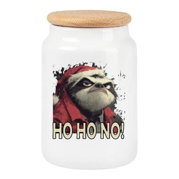 Ho Ho No Christmas Sloth - Boîte à biscuits avec couvercle en bois - blanc - Devant