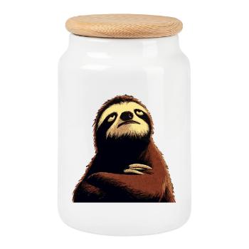 Motif Zen Paresseux Sérénité - Boîte à biscuits avec couvercle en bois - blanc - Devant