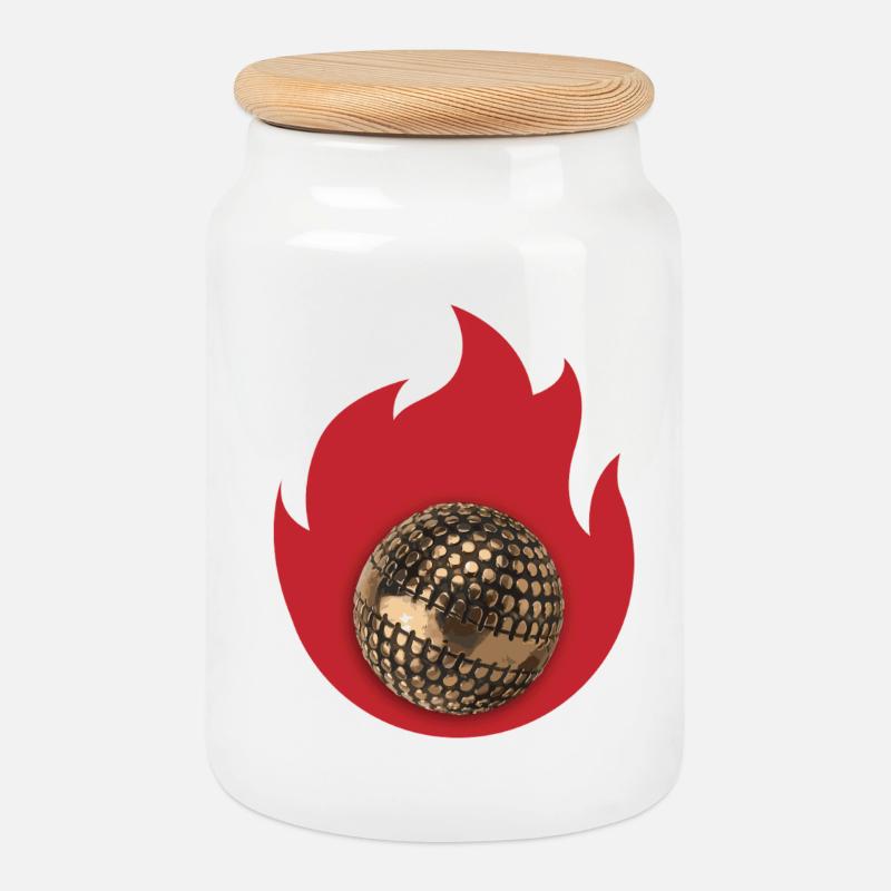 Petanque-Feuer - Keksdose mit Holzdeckel - Weiß