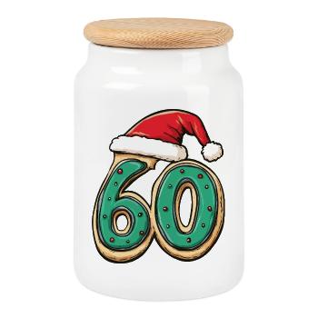 60 Number Biscuit Christmas - Cookie Jar with Wooden Lid - white - Front