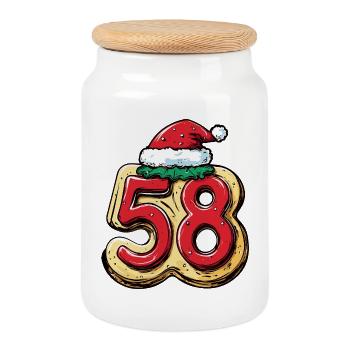 58 Number Biscuit Christmas - Cookie Jar with Wooden Lid - white - Front